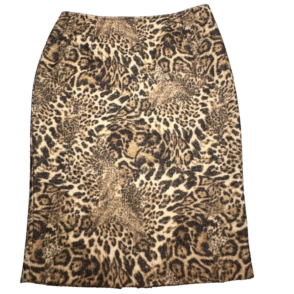 Lafayette 148 New York Women's Leopard Pencil Skirt Size 8 Thick Minky Fabric